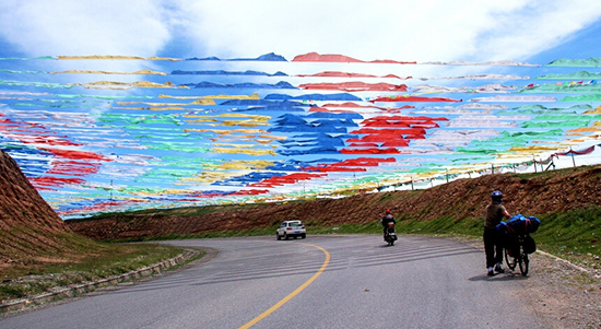 Mountain Bealock in Qinghai, Prayer Flags on Tibetan Highland.