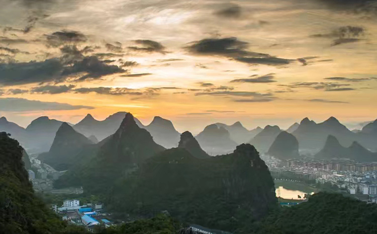  sunset in Guilin city downtown.